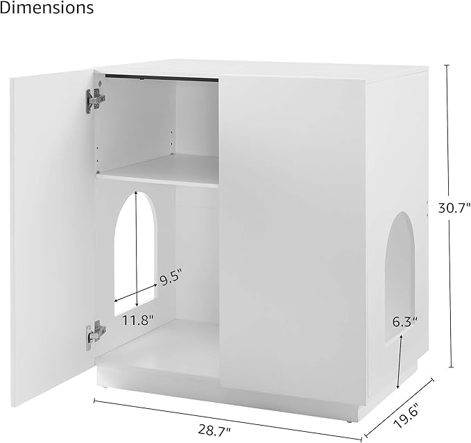 unipaws Tall Cat Litter Box Enclosure with Shelves, Hidden Litter Box Cover for Tall or Top Entry Litter Box, Kitty Enclosed Litter Box Cabinet, Cat Box Furniture, White