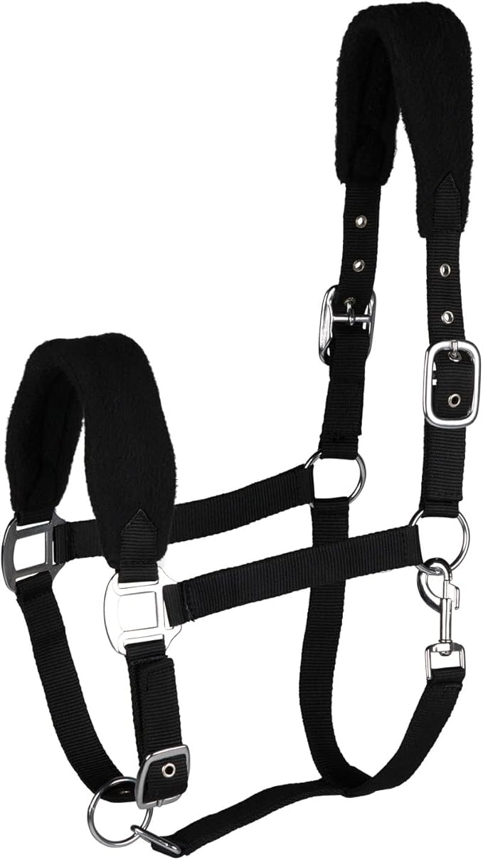 HORZE Kiel Adjustable Horse Halter with Fleece Padding - Black - Horse