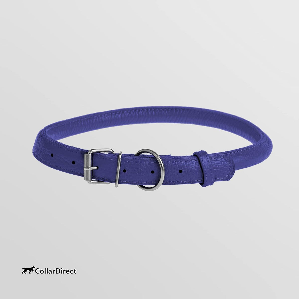 CollarDirect Rolled Leather Dog Collar, Soft Padded Round Puppy Collar, Handmade Genuine Leather Collar Dog Small Large Cat Collars 13 Colors (15-19 Inch, Purple Textured)