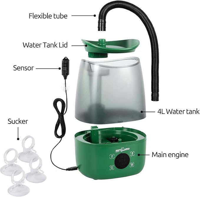 REPTIZOO Reptile Humidifier Fogger, 4L Large Reptile Fogger with Humidity Control, Terrarium Humidifiers with Extended Tube Automatic Reptile Misting System for Reptiles Amphibians Herps Vivarium