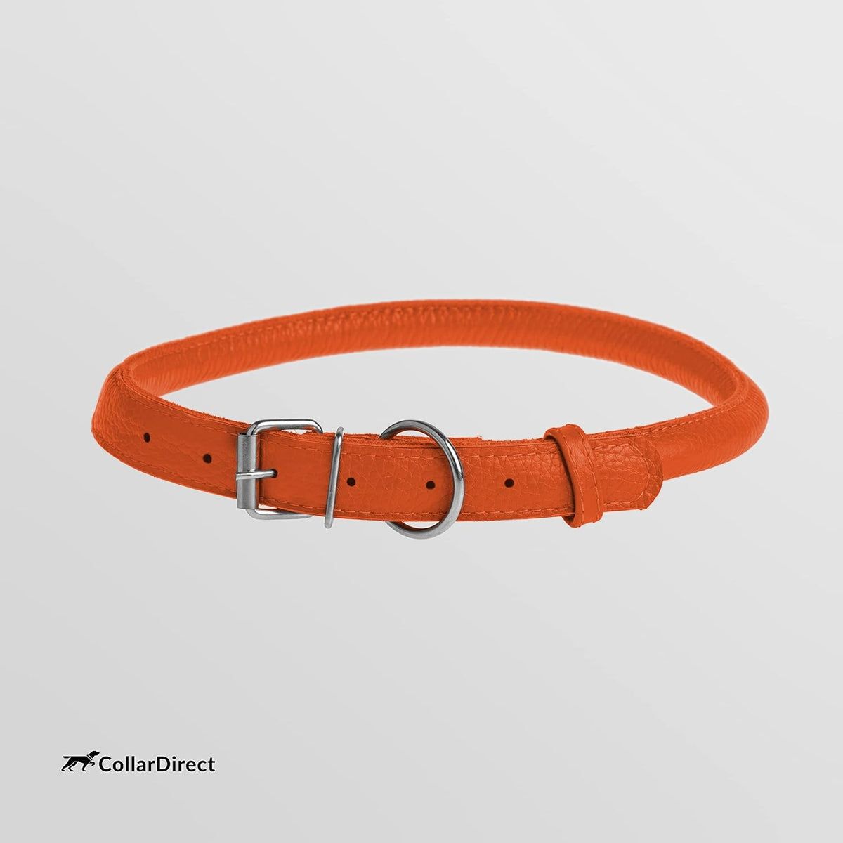 CollarDirect Rolled Leather Dog Collar, Soft Padded Round Puppy Collar, Handmade Genuine Leather Collar Dog Small Large Cat Collars 13 Colors (6-7 Inch, Orange Textured)