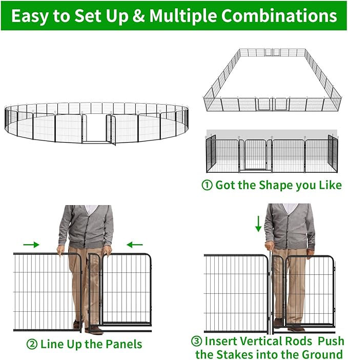 Dog Playpen Outdoor Extra Wide 32 Piece Panels Heavy Duty Dog Fence 32" Height Anti-Rust with Doors Portable for RV Camping Yard, Total 84FT, 561 Sq.ft, Snowy Black