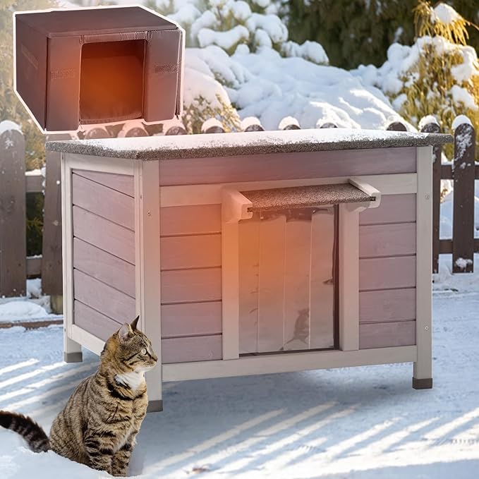 Aivituvin Outdoor Cat House with Insulated Liner Weatherproof Feral Cat Shelter for Winter Outside Kitty Condo