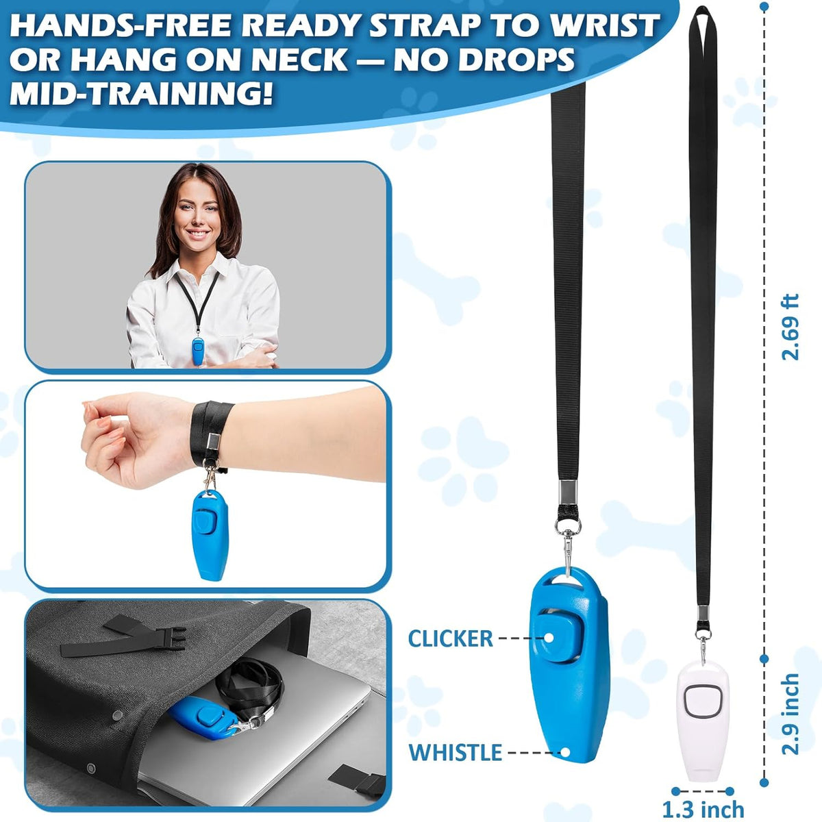 2-in-1 Dog Training Clicker Whistle for Training and Recall, Training Accessories for Puppy, Cats, Horses & Small Animals - 2 Pack with Lanyard, Reward Your Pets Efficiently(White + Light Blue)