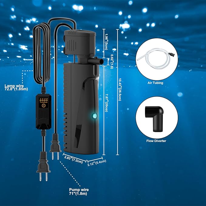 AquaMiracle Aquarium Filter with U - V Light & Pre-Filter Sponge, Fish Tank Filter with Timer for Green Water, Green Clean Machine Turtle Filter with Aeration for Aquarium and Pond 10-40 Gallon