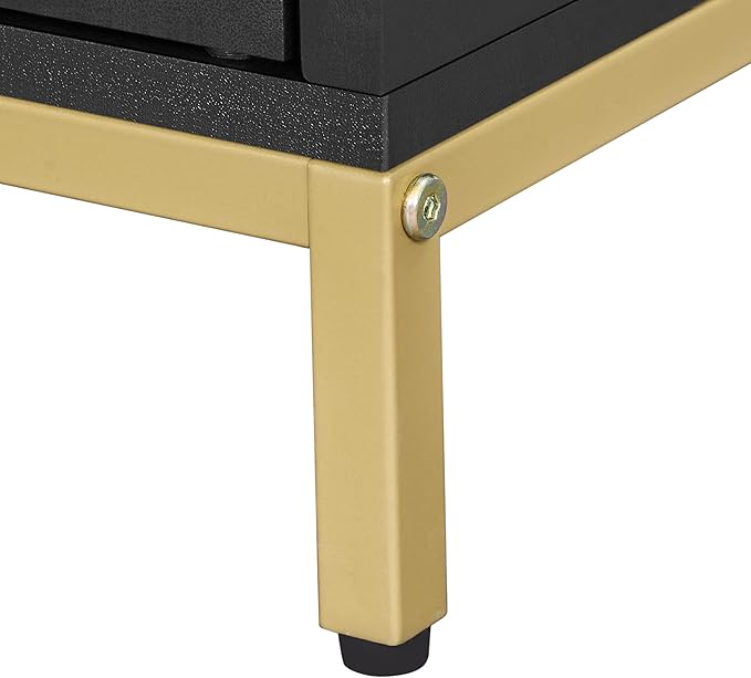 Homhedy Cat Litter Box Enclosure, Cat Washroom Furniture with Metal Frame, Pet House, Fit Most of Litter Box, Modern Style, Black and Gold