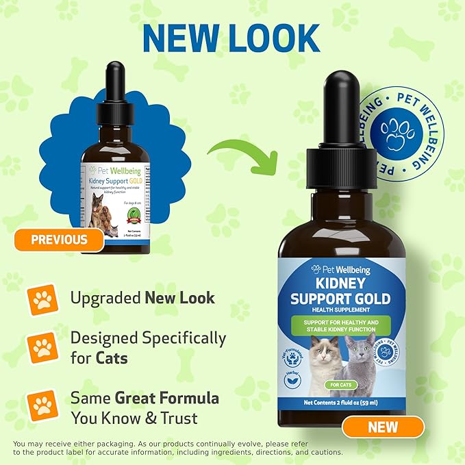 Pet Wellbeing Kidney Support Gold for Cats - Supports Healthy Kidney Function, Fluid Balance, Energy Levels, Rehmannia, Dong Quai - Veterinarian-Formulated Herbal Supplement 2 fl oz (59 ml)