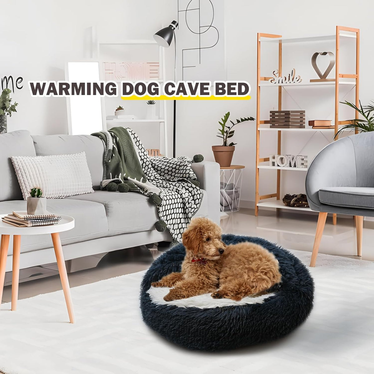 Cat Bed for Indoor Cats, Calming Cozy Cave with Self-Warming Plush, Entire Bed Machine Washable & Anti-Slip Base, Breathable Pet Bed for Small Cats&Dogs All Seasons (Dark Gray, 24 * 24inch)