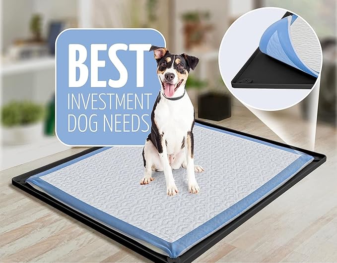 Skywin TidyFriend 3 Pk Pee Pad Holder Tray for 30” x 23” Pee Pads with Corner Lock Holes, Raised Edges, Non-Spill, Easy to Clean Silicone Dog Potty Tray Holder, for Indoor Floor Protection (Black)