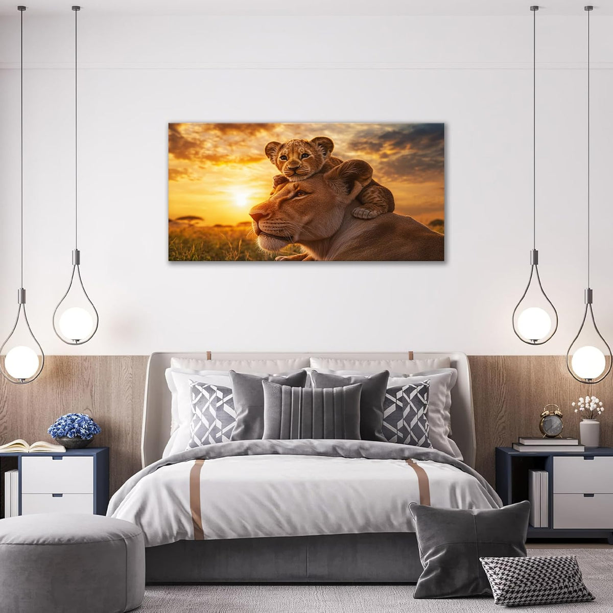 Large Lion Wall Art Lion and Lioness Canvas Living Room African Wildlife Animal Pictures Framed Prints Oversize Wall Decor Painting Artwork for Bedroom Dining Office Home 60"x30"