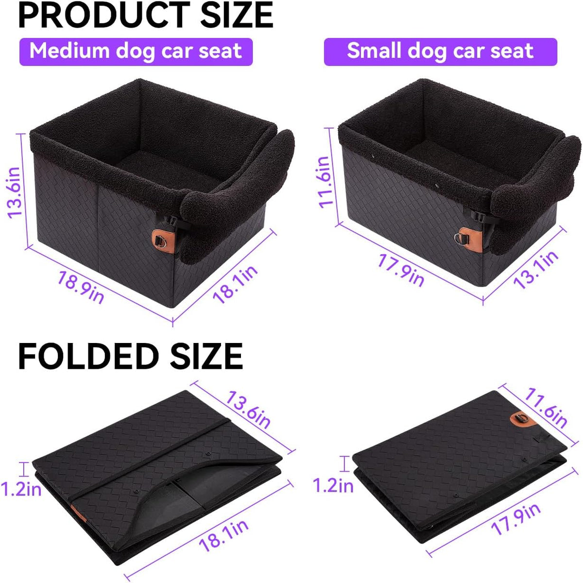 Dog Car Seats for Small Medium Dogs,PU Leather Car Seat Boosters,Foldable Puppy Cat Carseats (Black, Medium Dog)