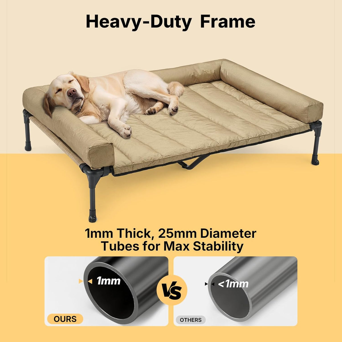 Veehoo Cooling Elevated Dog Bed Add Removable Waterproof Bolster Cushion Mat, Raised Pet Cot with Breathable Teslin Mesh, No-Slip Feet, Dog Couch Bed for Indoor Outdoor, 53 inches, Beige Coffee