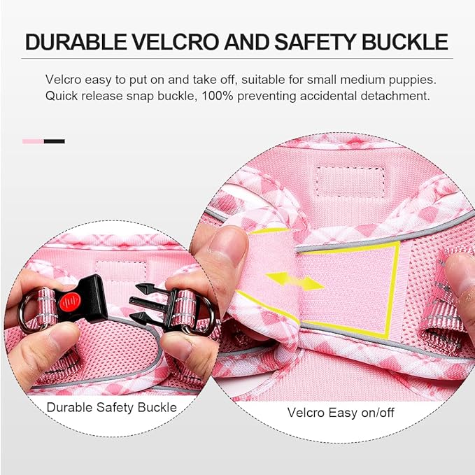 Mercano Soft Mesh Dog Harness and Leash Set, No-Chock Step-in Reflective Breathable Lightweight Easy Walk Vest Harnesses with Safety Buckle for Small Dogs, Cats (Pink, XXS)