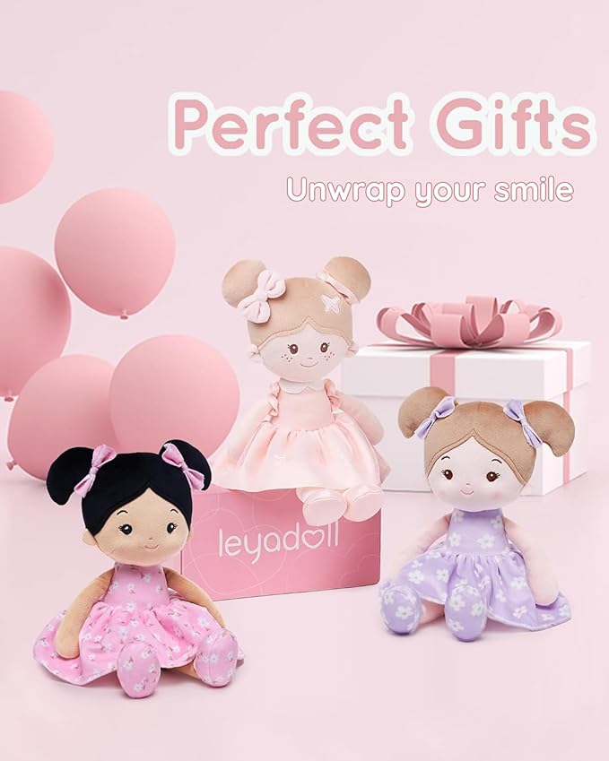 Soft Baby Doll Toys (12''), My First Baby Rag Doll for 1 Year-Old Girl Birthday Gift,Christmas Plush Toys Gift for Toddler Kids Infants-Florabelle-Girl-Pink-Tanned