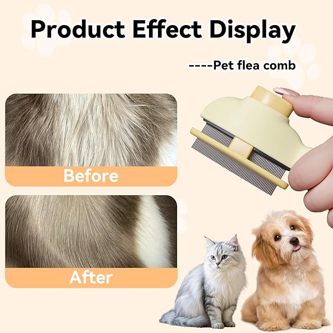 Electrostatic Pet Hair Removal Glove and Cat Dog Flea Comb, Portable Pet Massage and Cleaning Set for Deshedding, Cat Dog Hair Removal on Clothes, Furniture, Car Seats, and Carpets (4PCS)