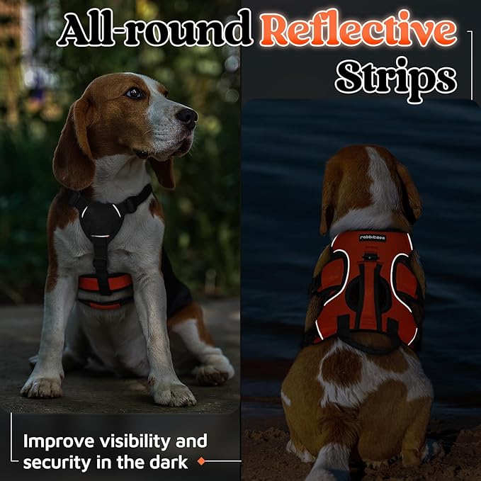rabbitgoo Escape Proof Dog Harness, Soft Padded Full Body Pet Harness, Reflective Adjustable No Pull Vest with Lift Handle and Lesh Clip for Large Dogs Walking Hiking Training, S, Orange