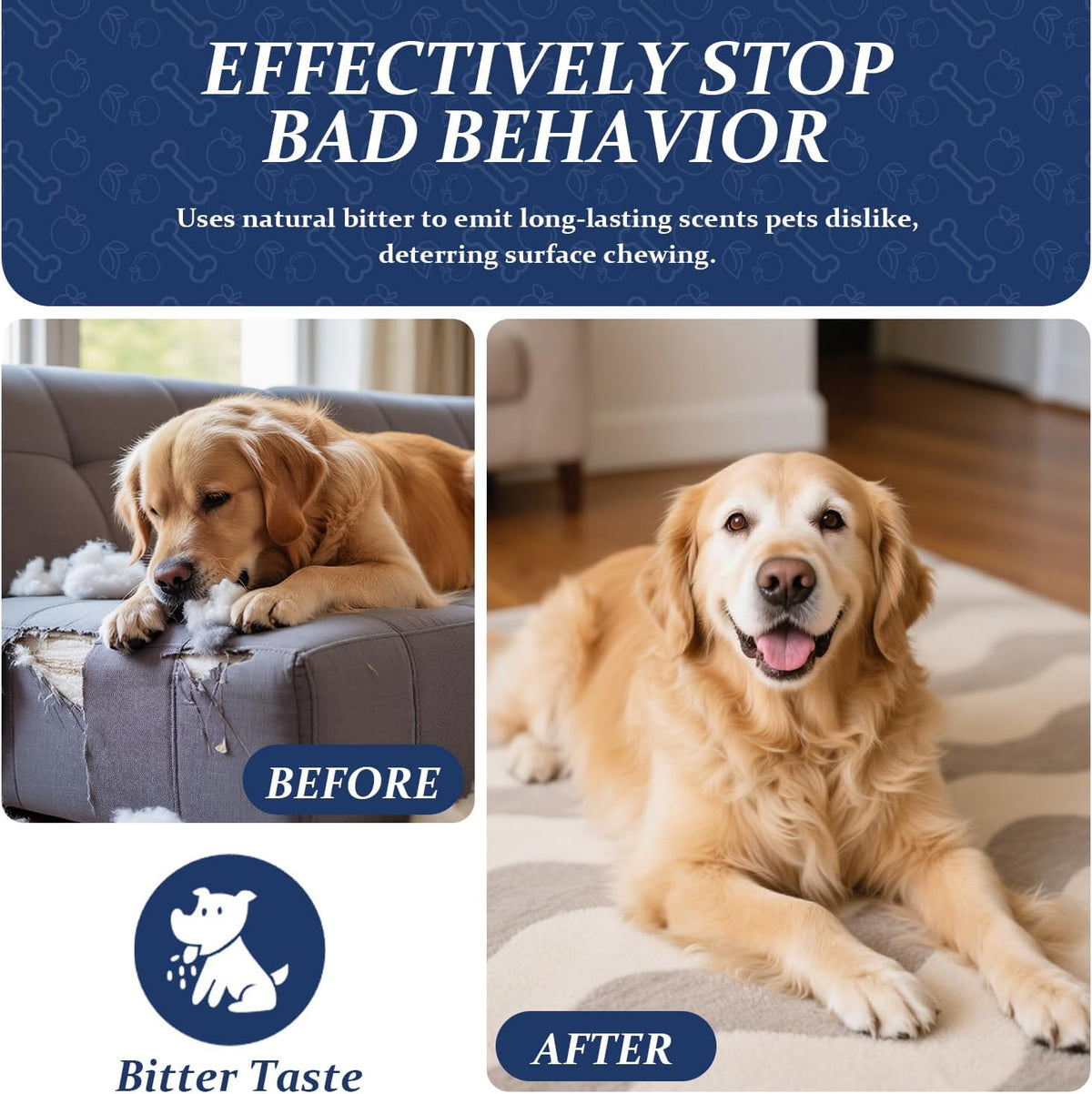 No Chew Spray for Dogs, 150 ml Bitter Apple Deterrent Spray to Stop Chewing, Licking and Biting on Furniture, Shoes and Plants, Alcohol-Free Puppy Training Aid for Indoor and Outdoor Use