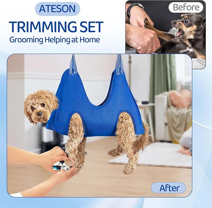 Pet Grooming Hammock for Small Dogs & Cats - Nail Trimming Sling with Clippers, Nail File, & Scissors - XXS Hanging Grooming Harness for Safe & Easy Nail Care
