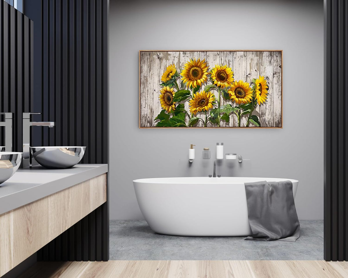 Jiuqinghua Canvas Prints Wall Art Abstract Board Paintings 1 panel Wall Art for Bedroom Rustic Sunflower Kitchen Decor Yellow Vintage Wall Decor Sunflowers Wood Grain Framed for Living Room Bedroom