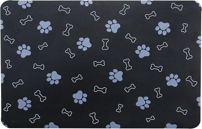 Pet Cat Dog Food Mat Non Slip Mat for Dog Water Bowl Mat Quick Dry Absorbent Cat Feeding Mat, 32 * 17 in, Black