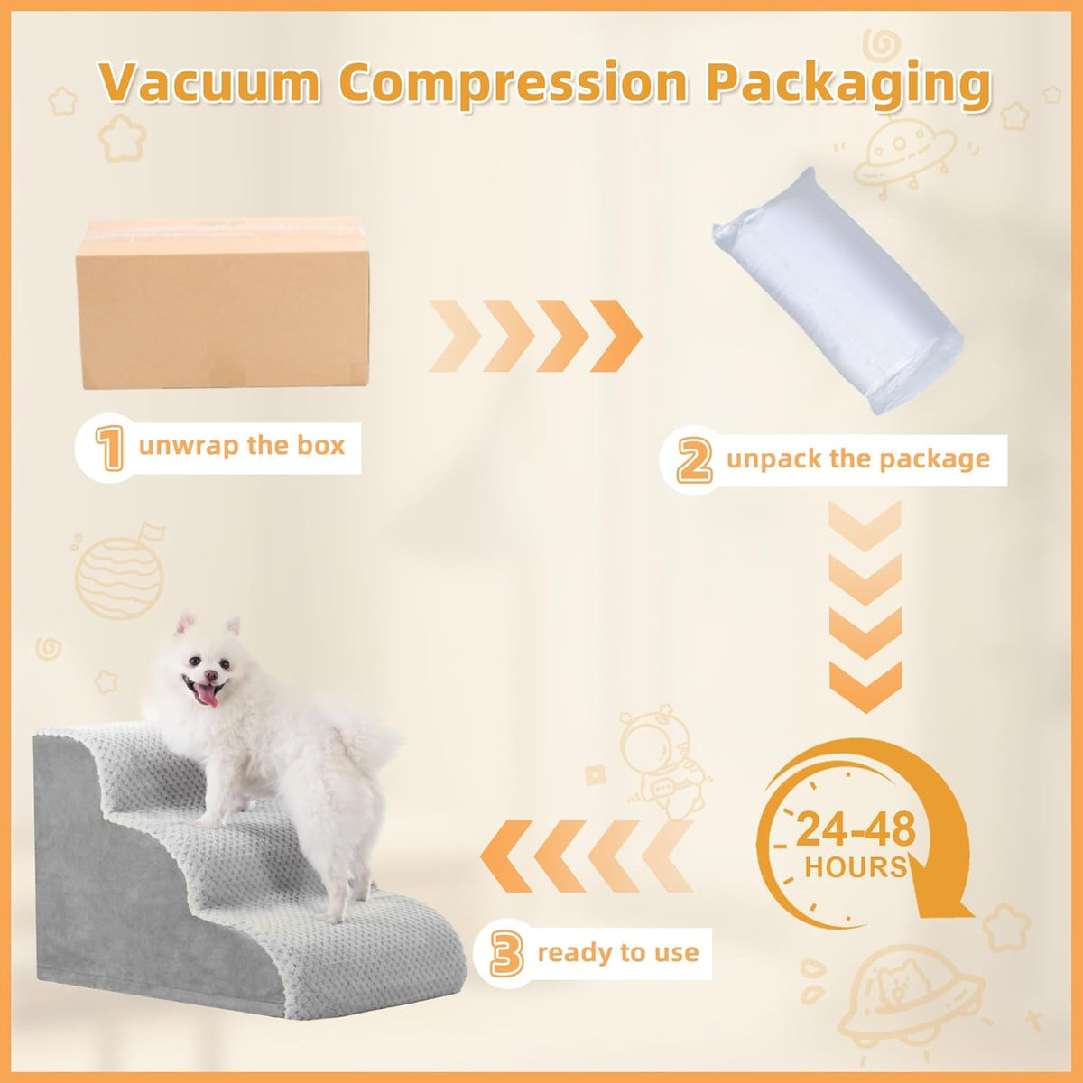 MIHIKK Dog Stairs Ramp, Curved 5-Step Dog Steps for Small Dogs and Cats, Pet Stairs for High Beds and Couch with Anti-Slip Washable Cover and Durable High Density Foam, Grey