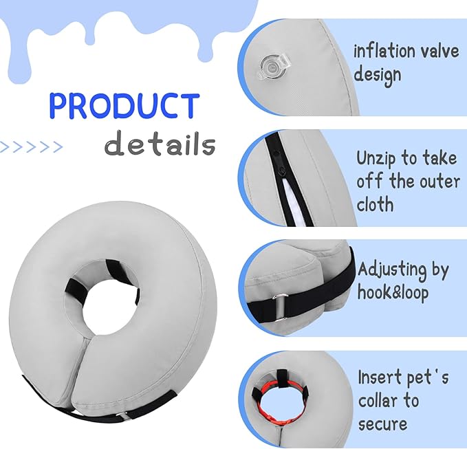 Supet Inflatable Dog Cone Collar Alternative After Surgery, Dog Neck Donut Collar Recovery E Collar to Stop Licking, Soft Pet Cone for Small Medium Large Dogs