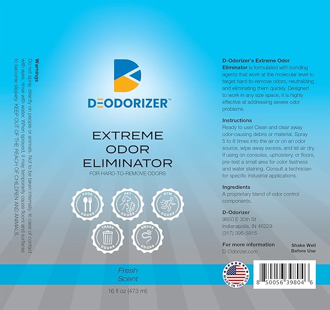 Extreme Odor Eliminator - Highly Effective for Severe Odor Problems - Food, Smoke, Pets, and Garbage - 16oz Spray
