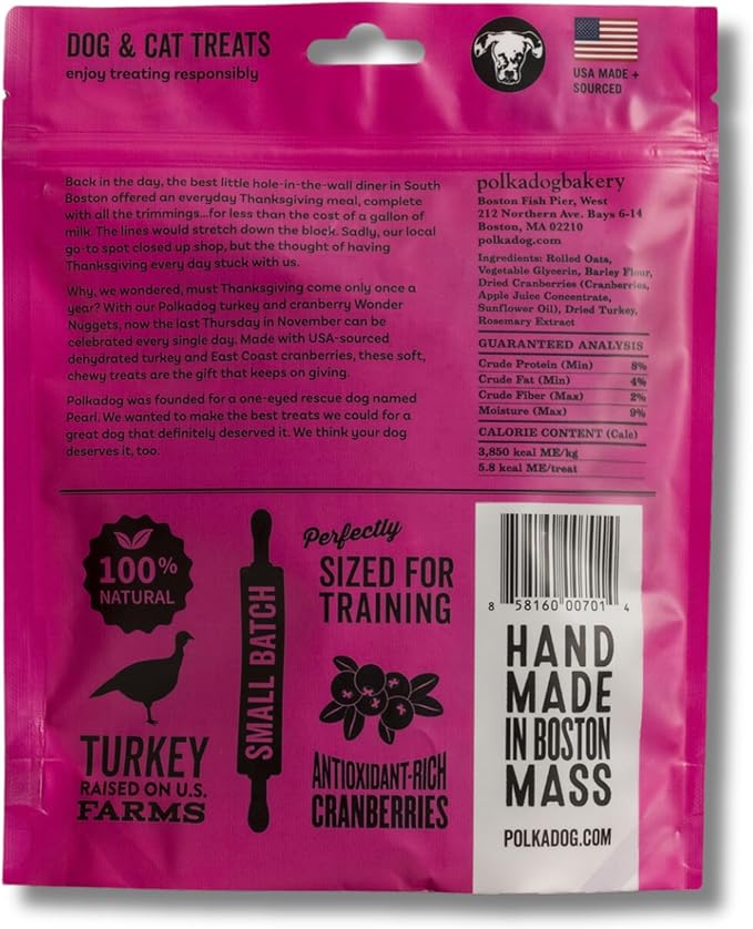 Polkadog Wonder Nuggets – Soft & Chewy Dog Treats with Turkey & Cranberry – Healthy, Limited Ingredient Training Treats for All Dog Breeds and Ages – Natural, Made in USA – 10 oz