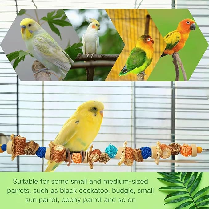 Natural Bird Rope Perches, Parakeet Swing Chew Toy, Birdcage Hanging Toy for Conure Cockatiel Budgies Lovebird Parrot