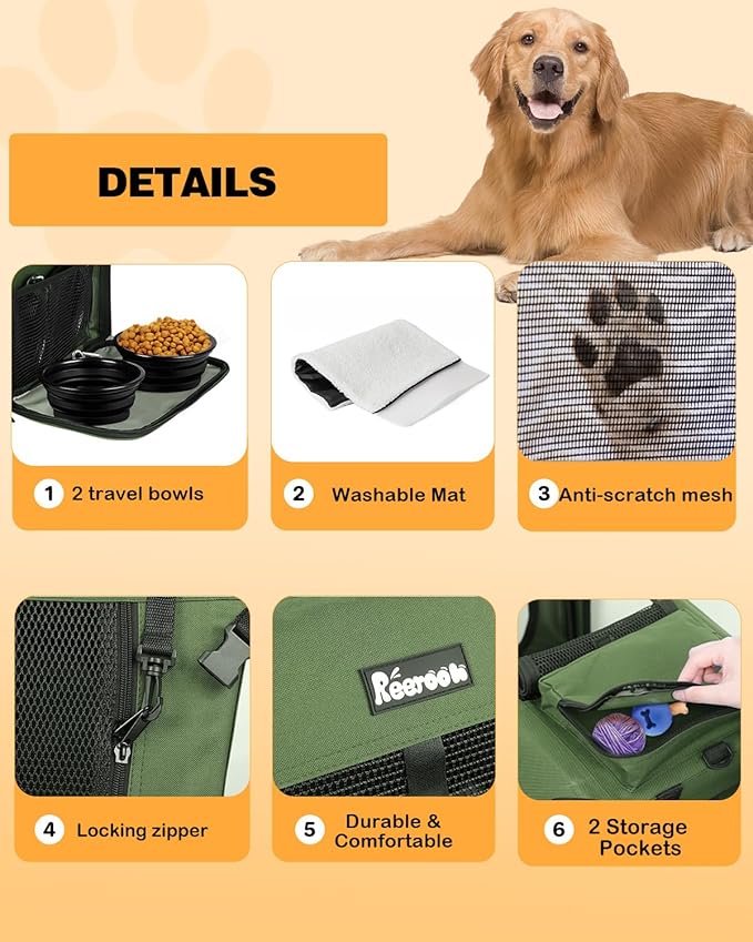 Extra Large Dog Crate with 2 Foldable Bowl, 36 Inch Collapsible Travel Dog Crate Kennel with Soft Blanket for Medium Dogs,Indoor & Outdoor (36" L x 25" W x 25" H, Green)