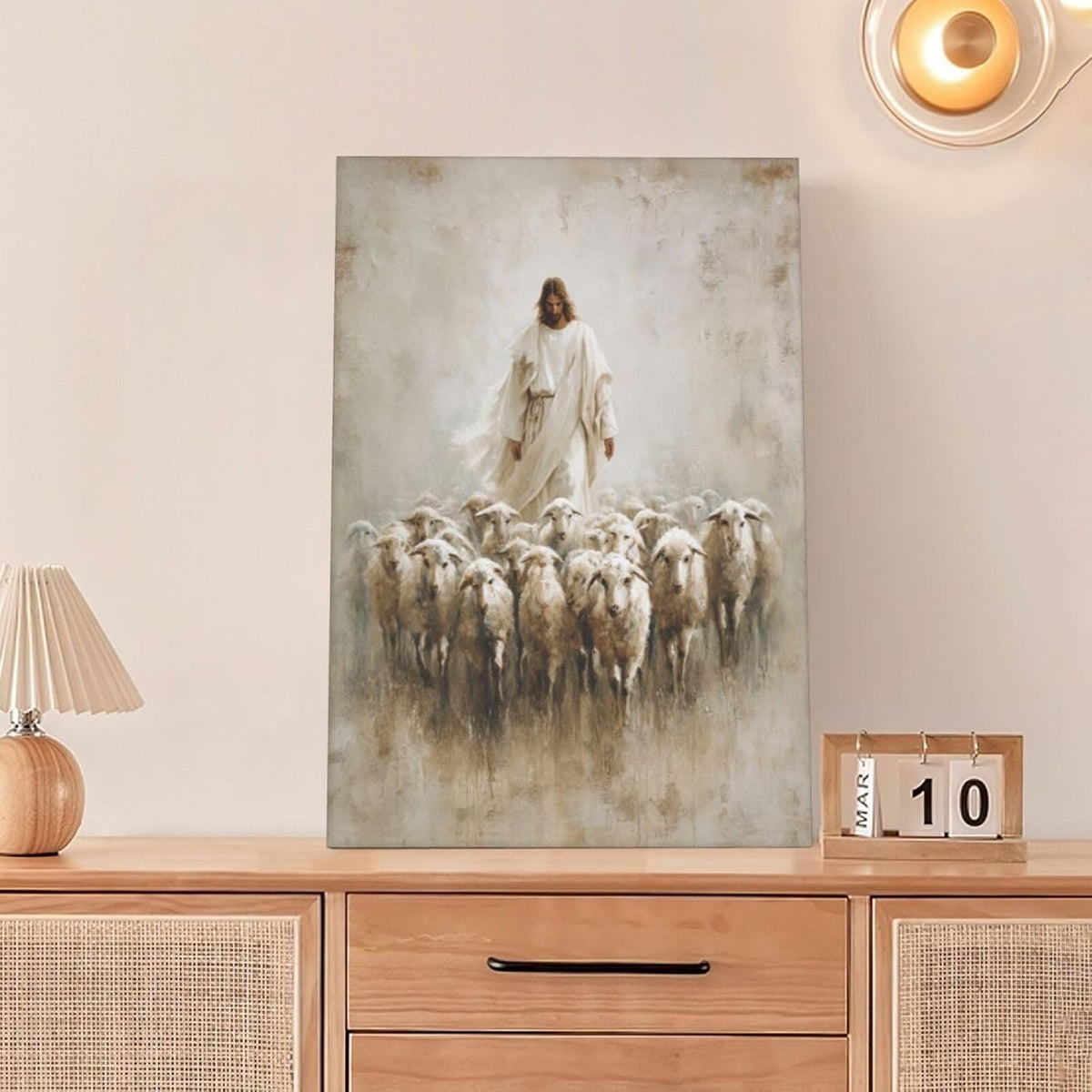 Jesus and Lamb Wall Art Christian Jesus Lamb Canvas Wall Decor Christ Religious Pictures painting Print Framed Artwork Decorations Gifts for Living Room Bedroom Prayer Room Church 16"x24"