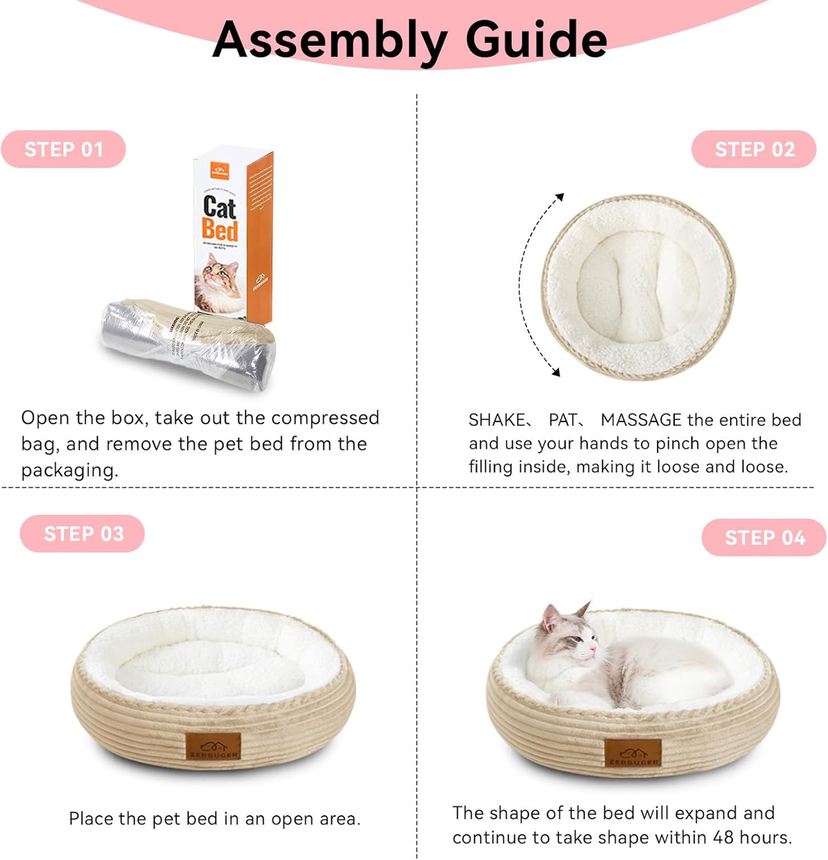 20in Camel Round Cat Dog Bed Gift for Large Medium Small Dogs Cats, Machine Washable Sleeping Sofa, Non-Slip Bottom Breathable Soft Calming Pet Cuddler for Indoor/Outdoor/Car/Cage