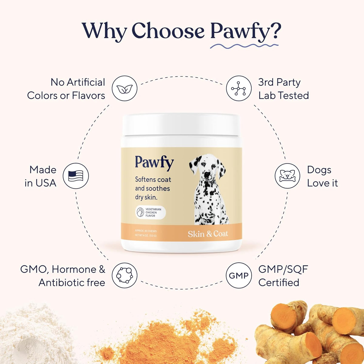 Pawfy Skin & Coat with Salmon Oil - Dog Allergy Relief Chews | Advanced Licking Paws Comfort | Dog Itching Skin Relief & Seasonal Allergies Support - Immune Support & Coat Defense | 30 Chews (Chicken)