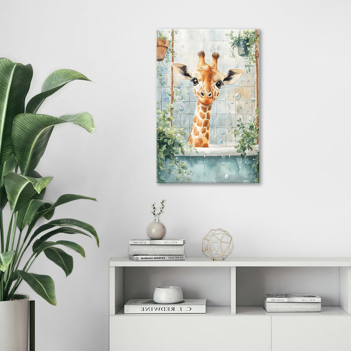 Bathroom Funny Giraffe Pictures Wall Art, Watercolor Giraffe Bathroom Wall Decor, Animal Framed Painting Canvas Artwork for Living Room Decorations 24"L x 16"W