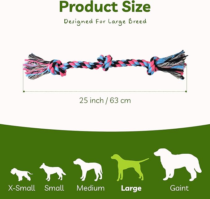 Dog Rope Toy for Large Dogs, Heavy Duty Chew Toys for Aggressive Chewers, Indestructible Durable Cotton Tug of War Rope Toys for Medium to Large Breed Teeth Cleaning