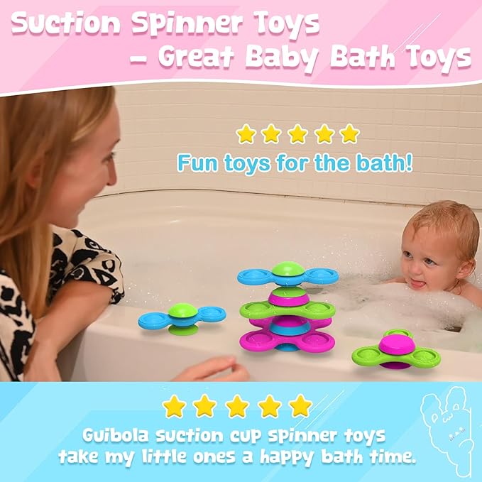 Spinner Toys for Babies, 3PCS | Suction Cup Spinner Toy for 1 2 Year Old Boys Girls | Suction Spinners Baby | Baby Toys 12-18 Months | Sensory Toy for Toddlers 1-3 (Cute Animals)