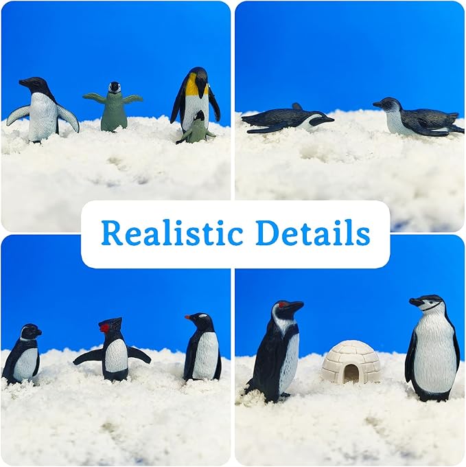 11PCS Penguin Toys, Plastic Arctic Animal Penguin Figures for Kids, Realistic Polar Animals Penguin Figurines Set with Igloo Model, Cake Topper Winter Miniature Toys Decoration