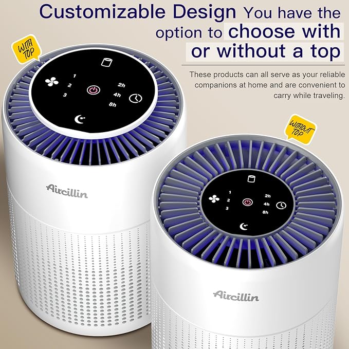 2 Pack Air Purifiers for Home Bedroom H13 True HEPA Air Filter Cleaner, Odor Eliminator, Remove Smoke Dust Pollen Pet Dander, Night Light For Home Living Room Dorm, Quiet 24dB Filtration System