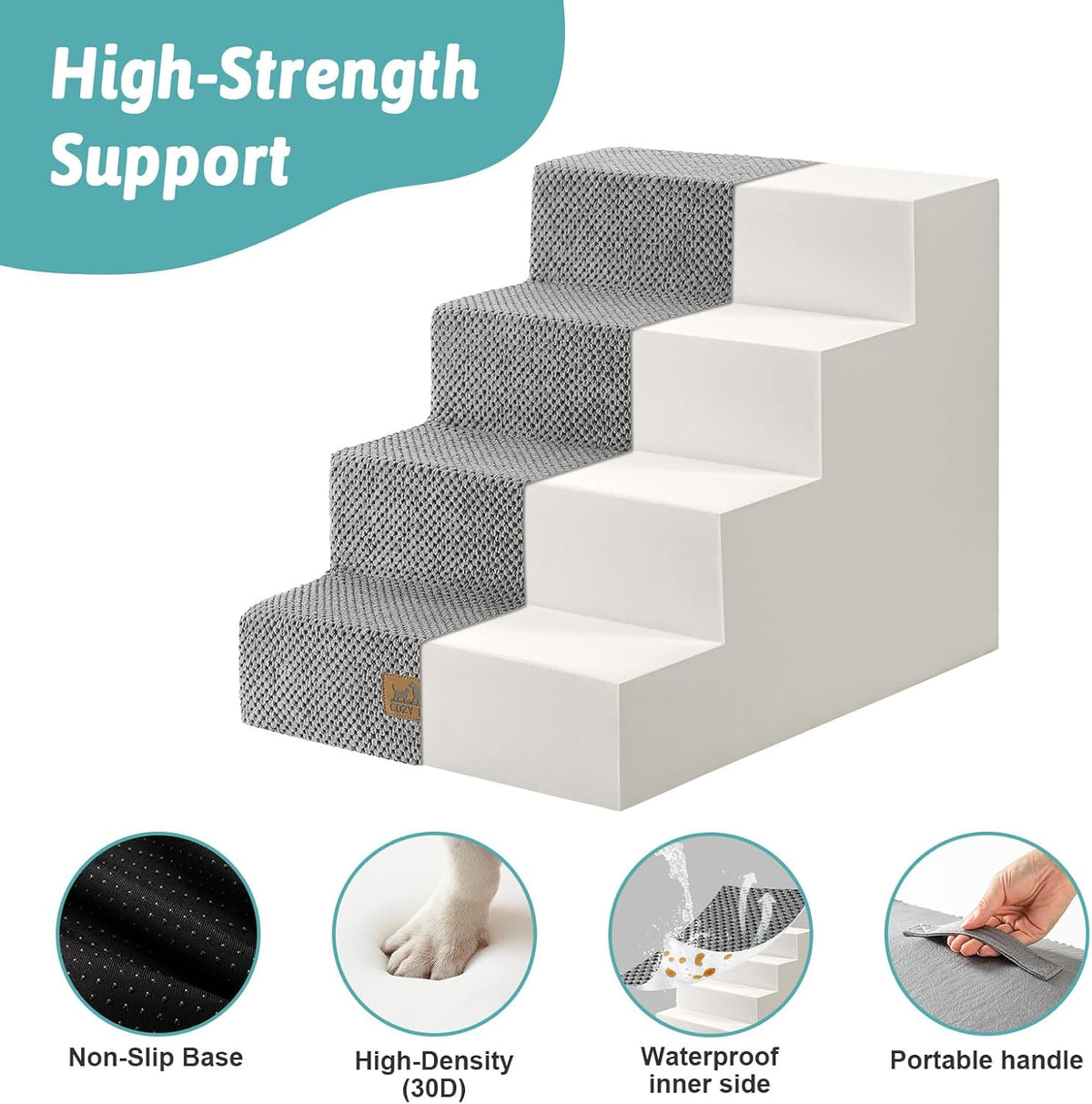 Dog Stairs for Small Dogs, 4 Tier Wider Pet Stairs for Couch and Beds, 17.7" H Non-Slip Dog Steps for Old Cats, Puppy, Small Medium Dogs, 17.7x23.6x17.7 inch, Grey