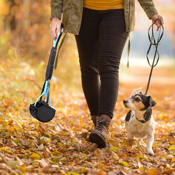 PPOGOO Non-Breakable Pooper Scooper for Large Medium Small Dogs with 24.3inch Long Handle High Strength Material Durable Spring, Easy Grass and Gravel Pick Up
