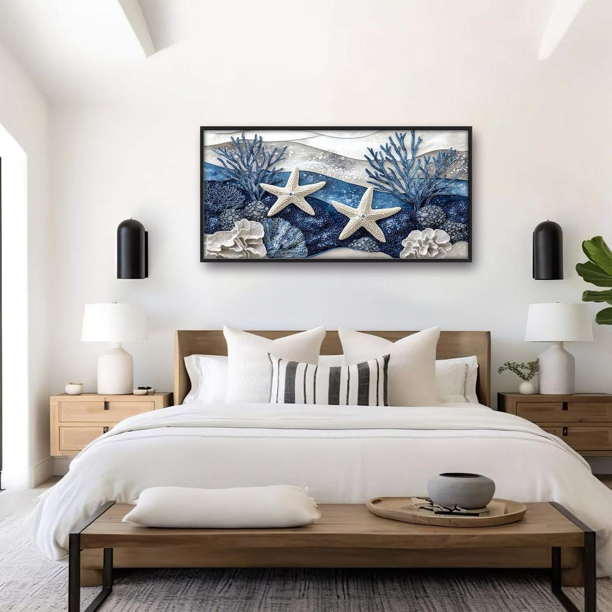 Large Starfish Nautical Wall Art for Living Room, Ocean Canvas Oversized Wall Decor, Sea Animal Modern Framed Pictures Painting Print Artwork for Bedroom Office 60"L x 30"W