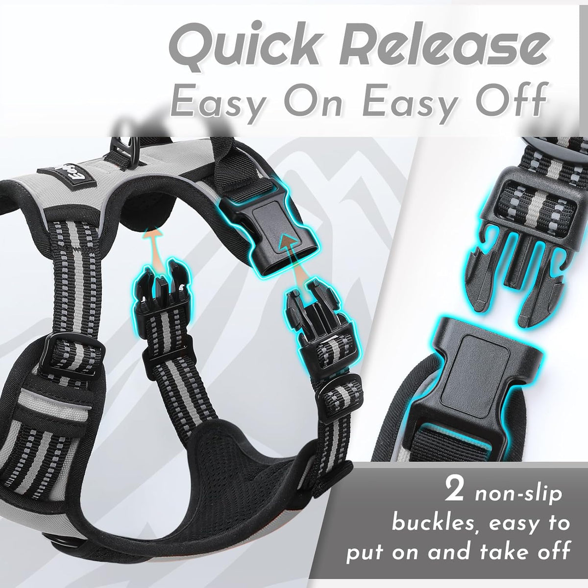 Eagloo Dog Harness Medium Sized Dog, No Pull Service Vest with Reflective Strips and Control Handle, Adjustable and Comfortable for Easy Walking, No Choke Pet Harness with 2 Metal Rings, Grey, M