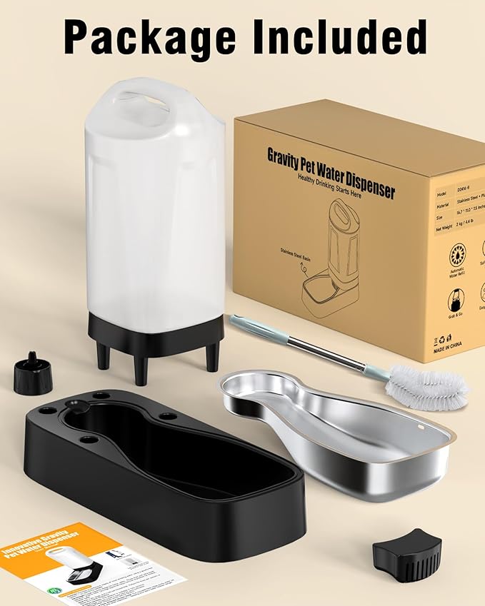 Automatic Dog Water Bowl Dispenser - with Filter 2.4 Gallon Stainless Steel Gravity Pet Water Feeder with Ergonomic Handle Design Anti Splash Drinking Bowl Easy to Clean Multi Pet Use