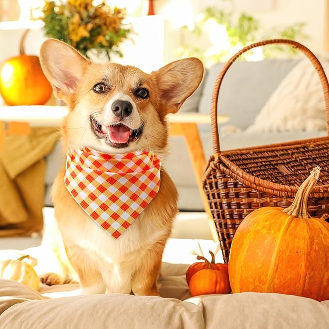Abbylike 50 Pcs Fall Plaid Dog Bandanas Bulk Autumn Bandanas for Dogs Triangle Kerchief Bibs Scarf for Small Medium Large Pets Thanksgiving Costume Accessories, 25 Styles (25.6 x 17.7 x 17.7 Inch)