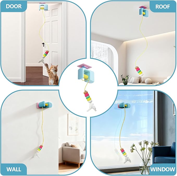 Interactive Cat Toys for Indoor Cats,Hanging Electric Automatic Retractable Kitty Toys Detachable with 2 Caterpillar for Bored Cats