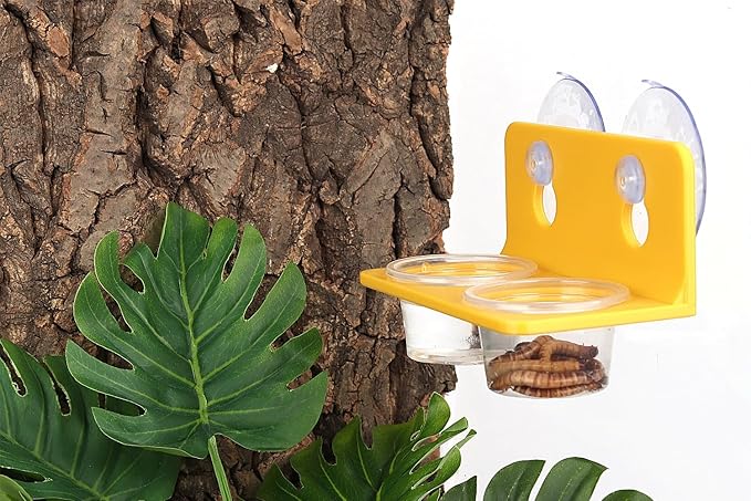 Crested Gecko Feeding Ledge with 10PCS Gecko Food Water Dish - Yellow