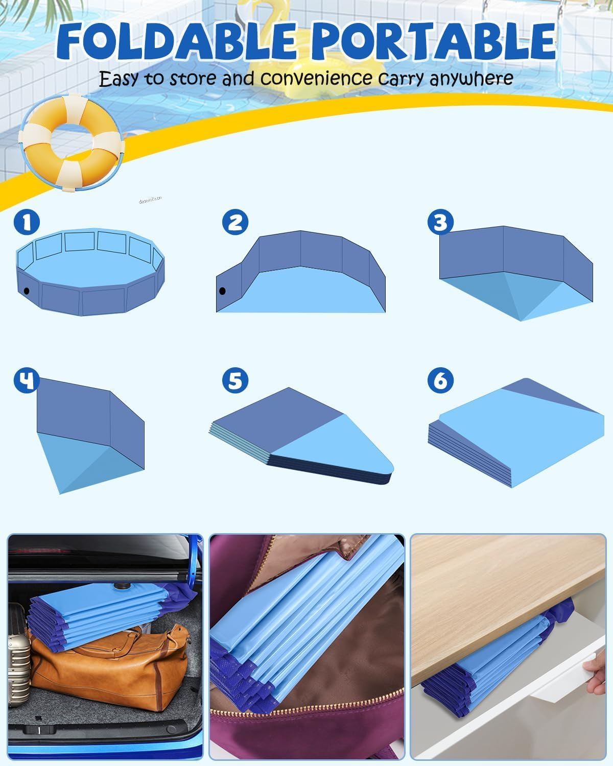 YSJILIDE Portable Dog Pool PVC Pet Swimming Pool Bathtub Collapsible Dog Pool, Hard Plastic Pool for Pets to Swim and Bath (XXL-71"x 12" Blue)