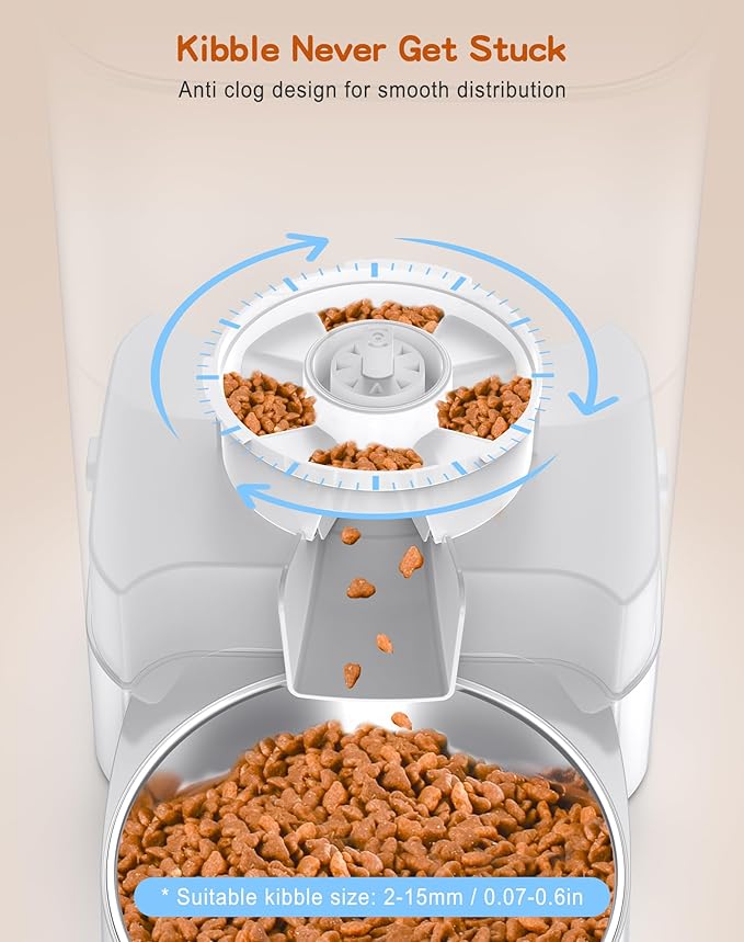 HoneyGuaridan Automatic Cat Feeder for Two,3.5L Cat Food Dispenser with Stainless Steel Bowl,Timed Feeder Programmable 1-6 Meals Control, Dual Power Supply,Desiccant Bag,10s Meal Call