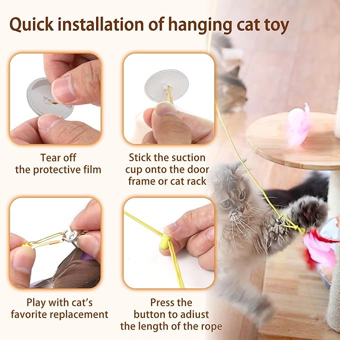 Flying Bird Cat Toy,8Pcs Durable Interactive Cats Wand Replacements,Hanging Cat Toy Suitable for Bored Indoor Cats Self Play