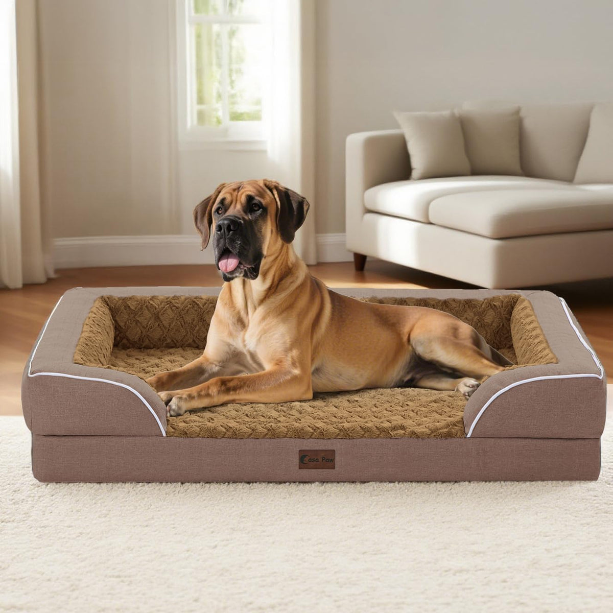 Orthopedic XXL Dog Bed for Extra Large Dogs, Waterproof Memory Foam Dogs Beds with Sides, Egg-Crate Foam and Non-Slip Bottom Big Dog Couch Bed with Washable Removable Cover(XX-Large,Brown)